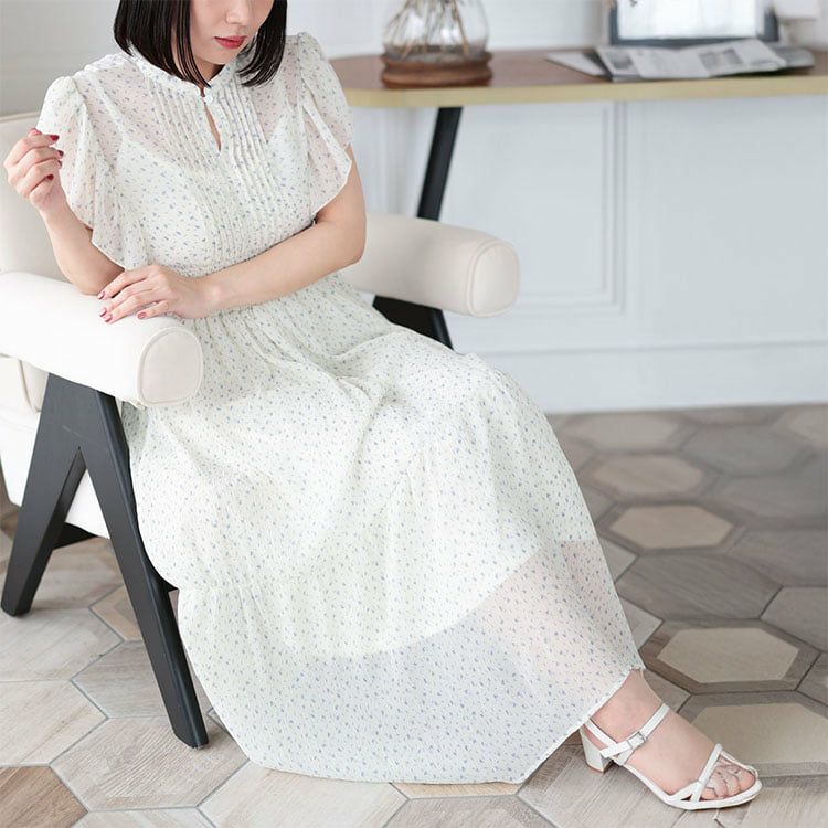 大きいサイズ レディース ピンクタックプリーツワンピース