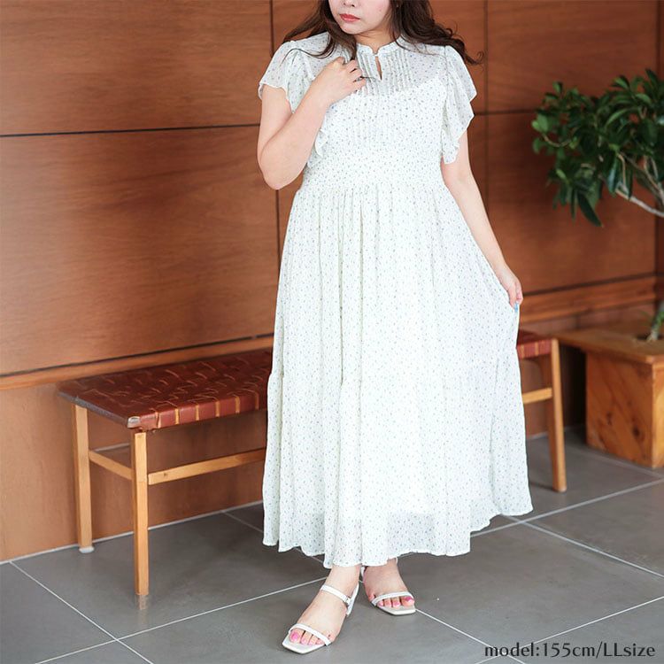 大きいサイズ レディース ピンクタックプリーツワンピース