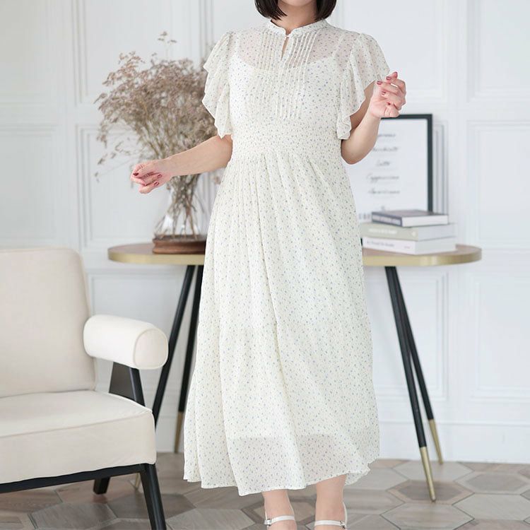 大きいサイズ レディース ピンクタックプリーツワンピース