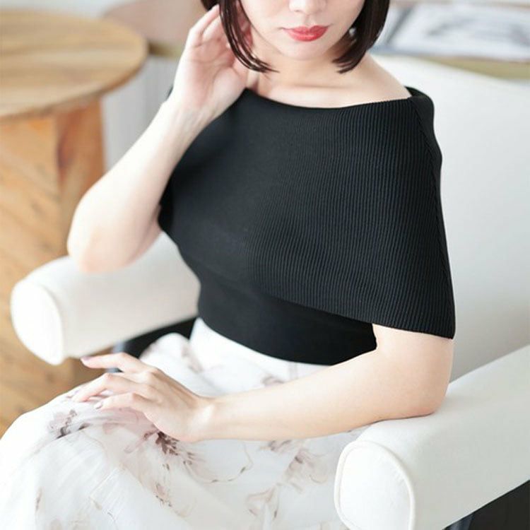 大きいサイズ レディース オフショルニットトップス ブラック