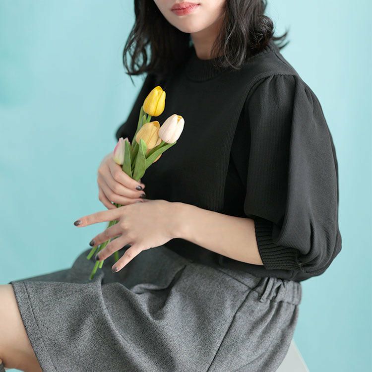 大きいサイズ レディース パフスリーブニットトップス