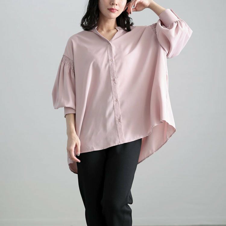 大きいサイズ レディース ギャザースリーブVネックブラウス