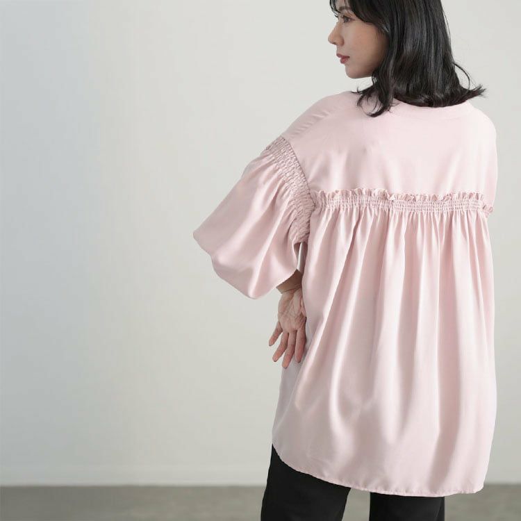 大きいサイズ レディース ギャザースリーブVネックブラウス ryt-0007