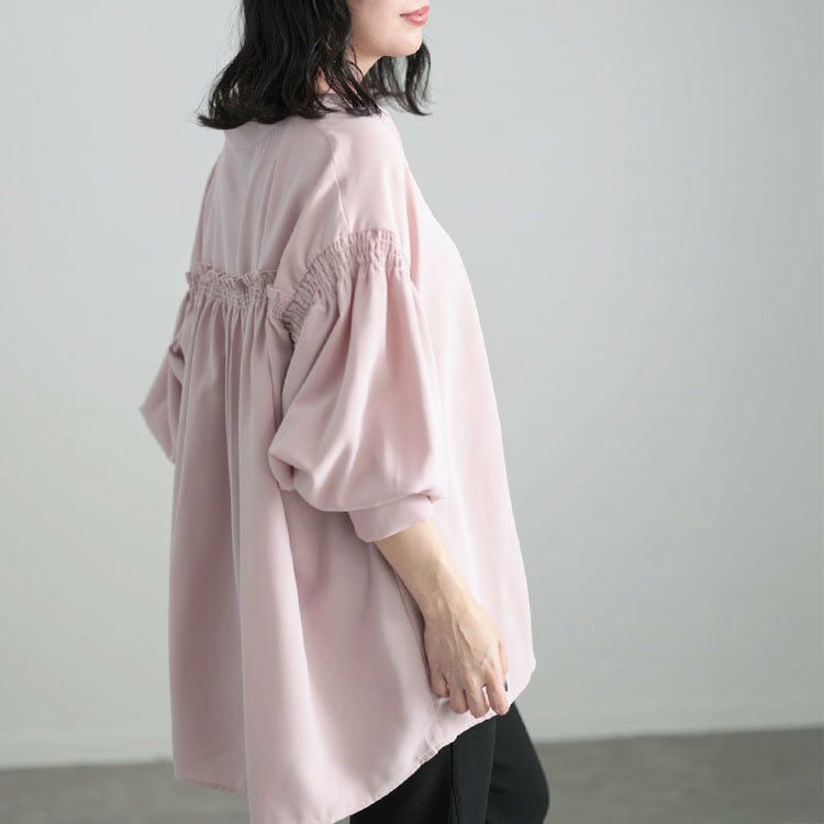 ドゥロワー オーバーサイズギャザースリープブラウス ピンク 大きいサイズ レディース ギャザースリーブVネックブラウス ryt-0007
