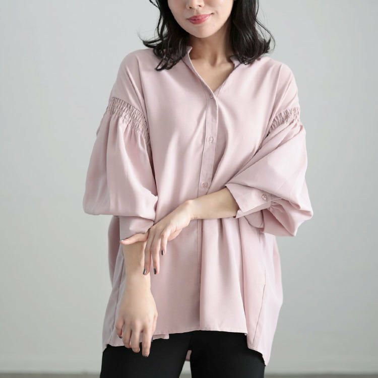 大きいサイズ レディース ギャザースリーブVネックブラウス