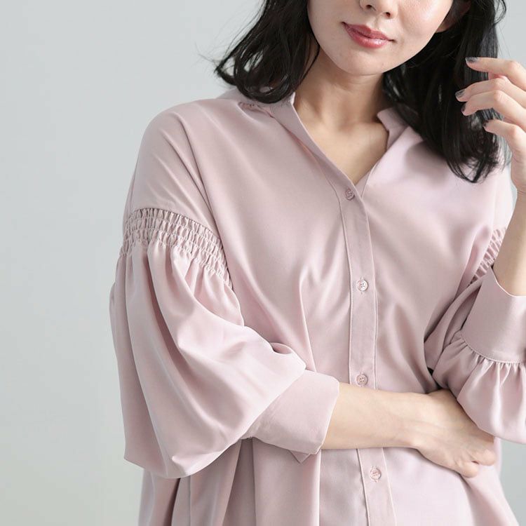 大きいサイズ レディース ギャザースリーブVネックブラウス