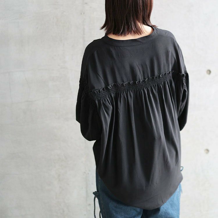 大きいサイズ レディース ギャザースリーブVネックブラウス