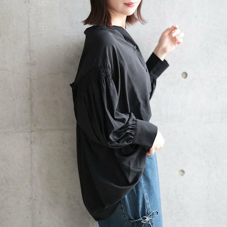 大きいサイズ レディース ギャザースリーブVネックブラウス