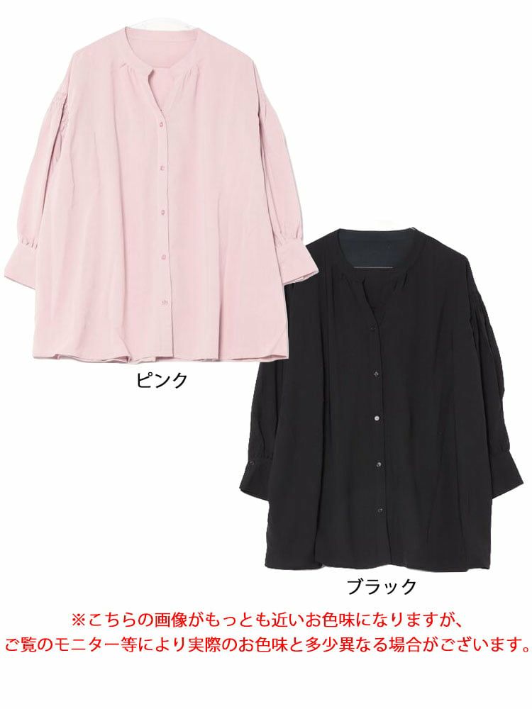 大きいサイズ レディース ギャザースリーブVネックブラウス