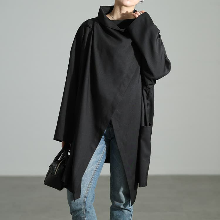 大きいサイズ レディース ルーズネックオーバーサイズ変形ジャケット