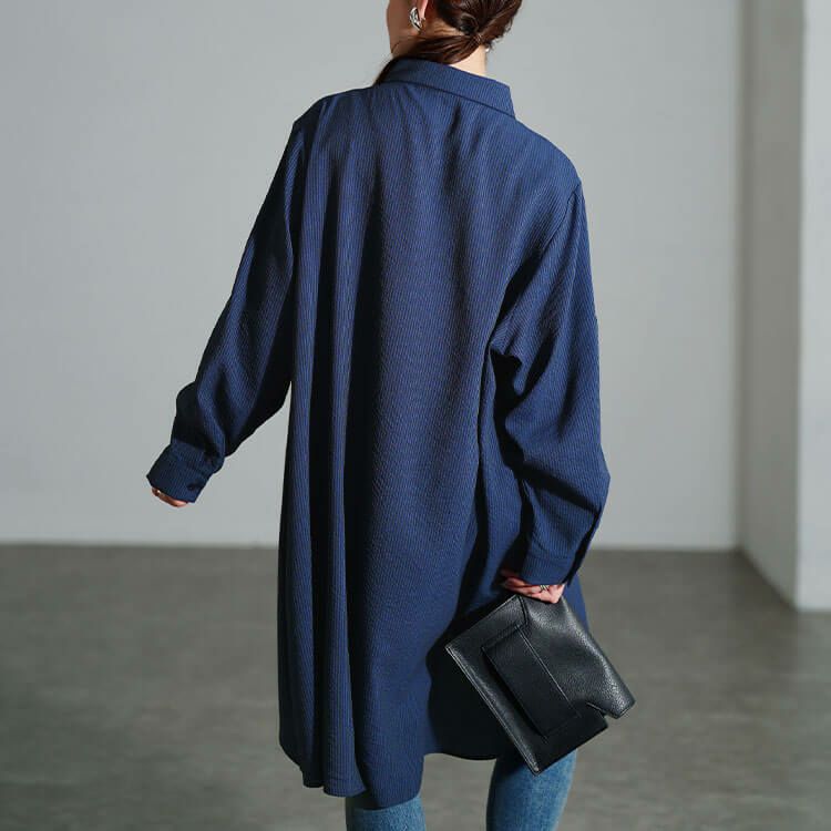 大きいサイズ レディース シャドーストライプ柄重ね着風シャツチュニック