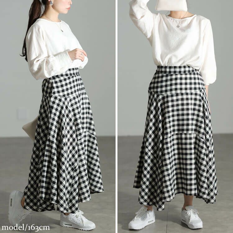 大きいサイズ レディース ギンガムチェック柄イレヘムスカート