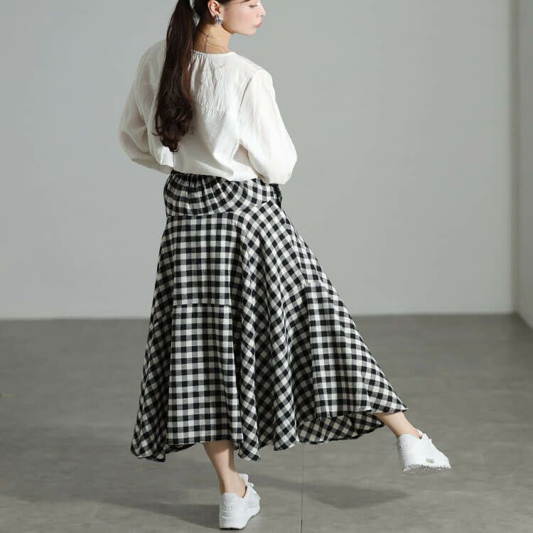 大きいサイズ レディース ギンガムチェック柄イレヘムスカート