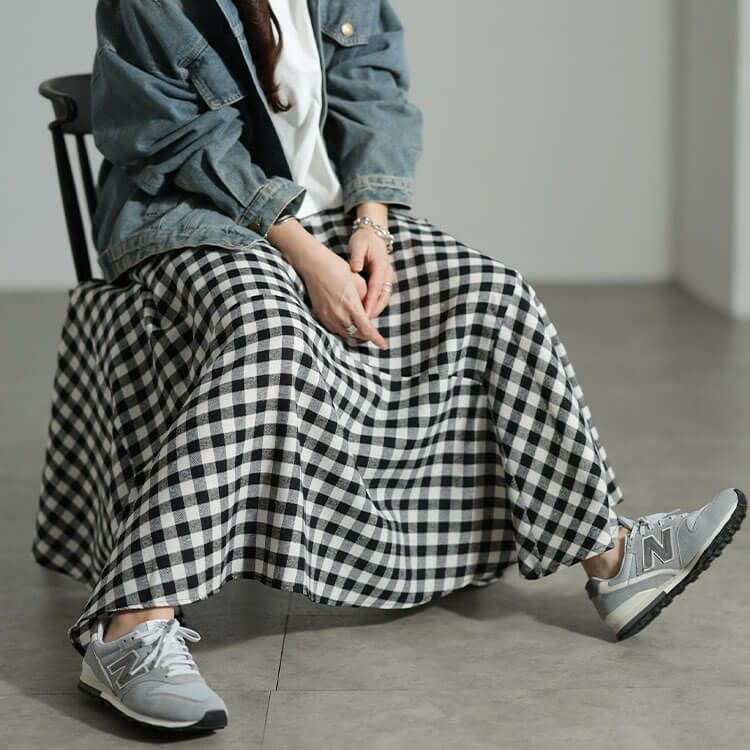 大きいサイズ レディース ギンガムチェック柄イレヘムスカート