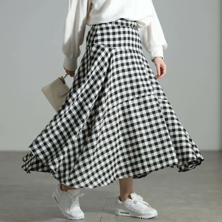 大きいサイズ レディース ギンガムチェック柄イレヘムスカート