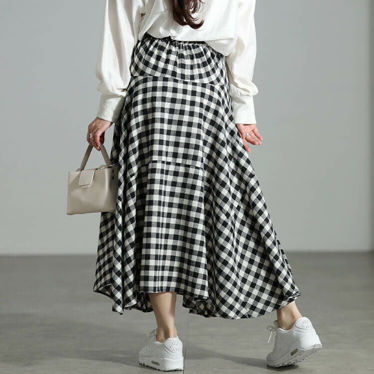 大きいサイズ レディース ギンガムチェック柄イレヘムスカート