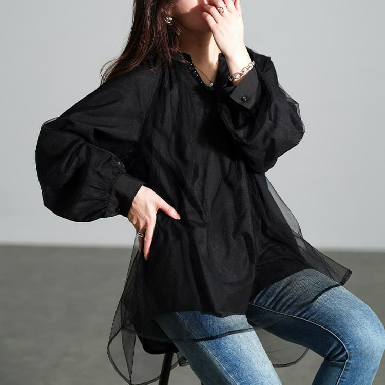 大きいサイズ レディース チュールレイヤードスキッパーチュニック