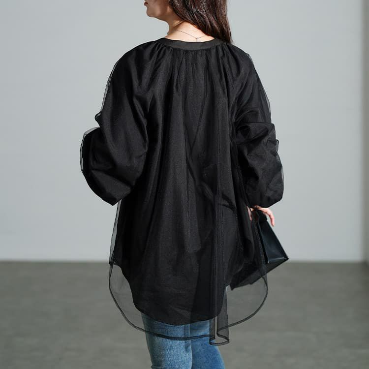 大きいサイズ レディース チュールレイヤードスキッパーチュニック