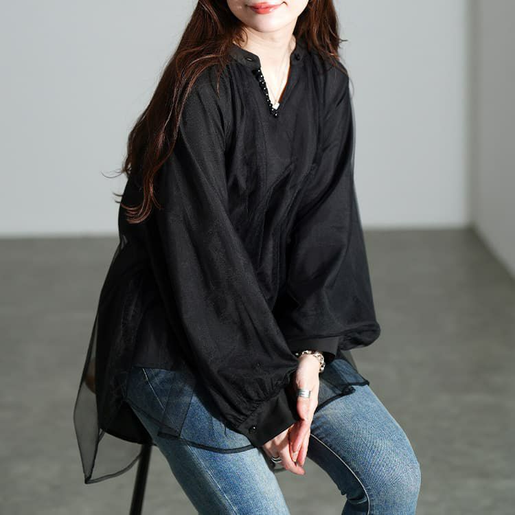 大きいサイズ レディース チュールレイヤードスキッパーチュニック