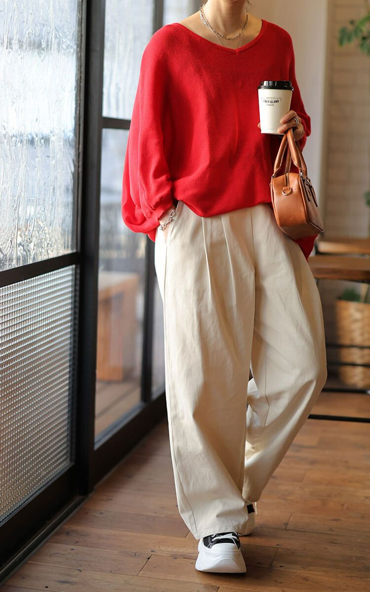 大きいサイズ レディース コットンチノタック入りバレルパンツ アイボリー