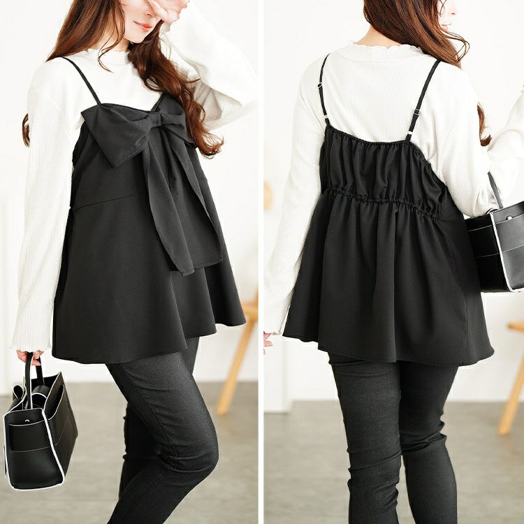 大きいサイズ レディース ビッグリボンペプラムビスチェ