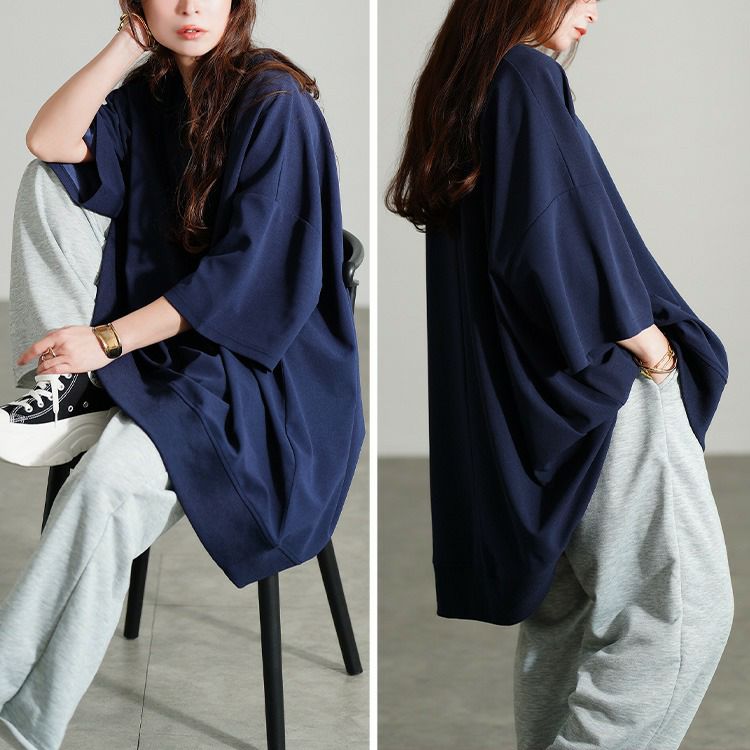 大きいサイズ レディース キーネックオーバーサイズチュニックTシャツ