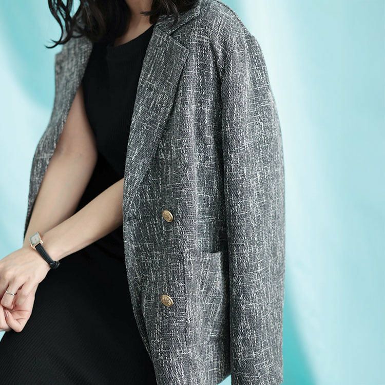 大きいサイズ レディース ツイードライクダブルボタンテーラードジャケット