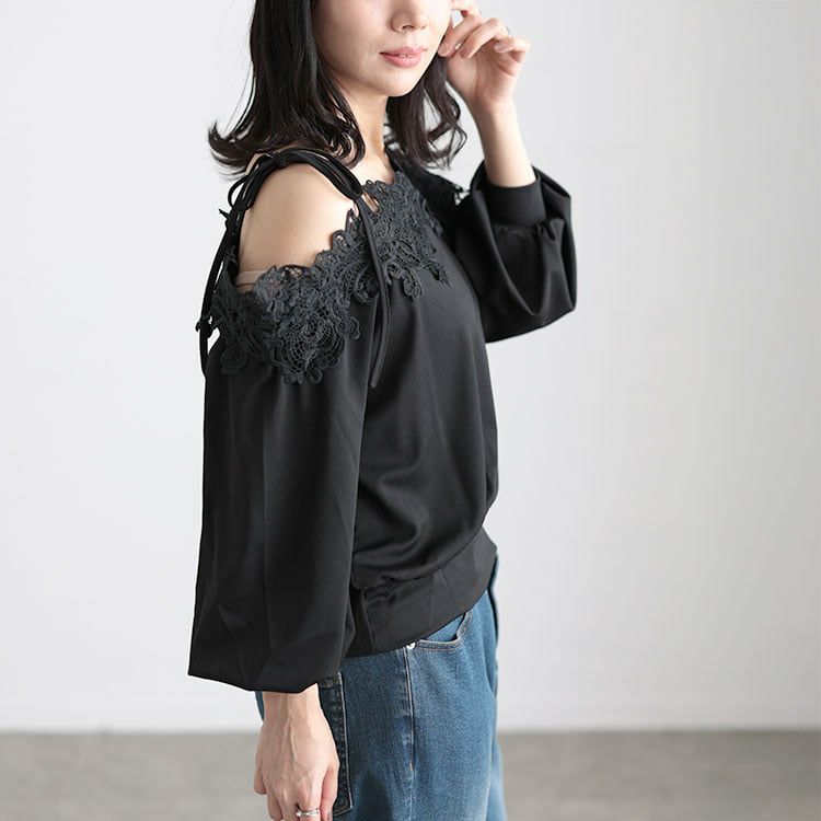 大きいサイズ レディース オフショルレースプルオーバー