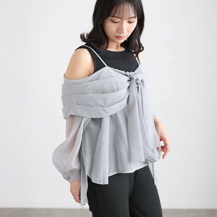 大きいサイズ レディース オフショルブラウス＆リブカットソーセット