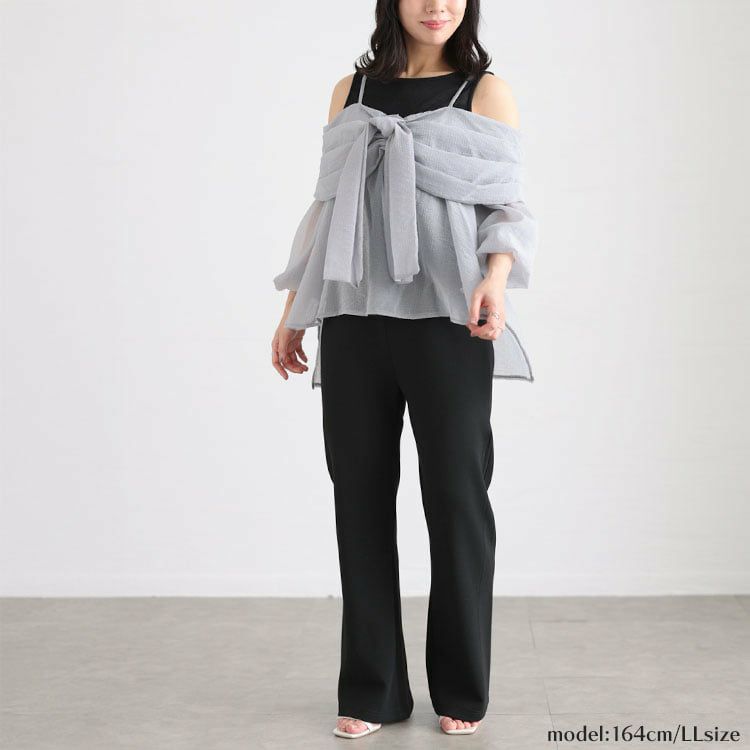 大きいサイズ レディース オフショルブラウス＆リブカットソーセット