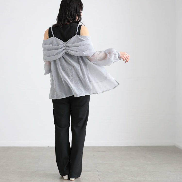 大きいサイズ レディース オフショルブラウス＆リブカットソーセット