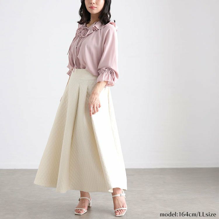 大きいサイズ レディース フリルネックリボンブラウス