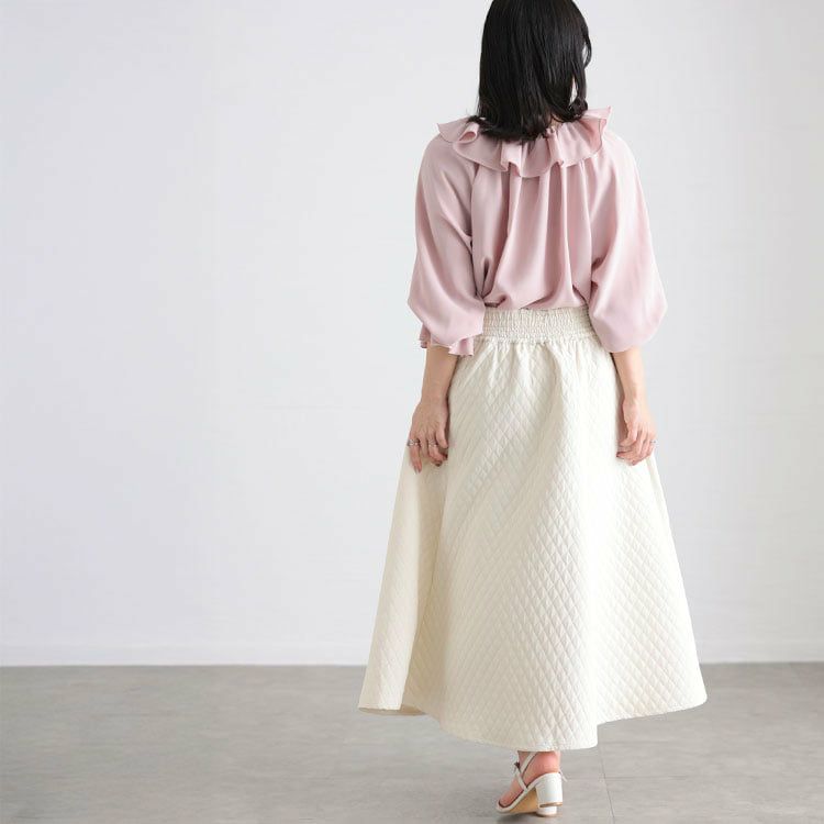 大きいサイズ レディース フリルネックリボンブラウス