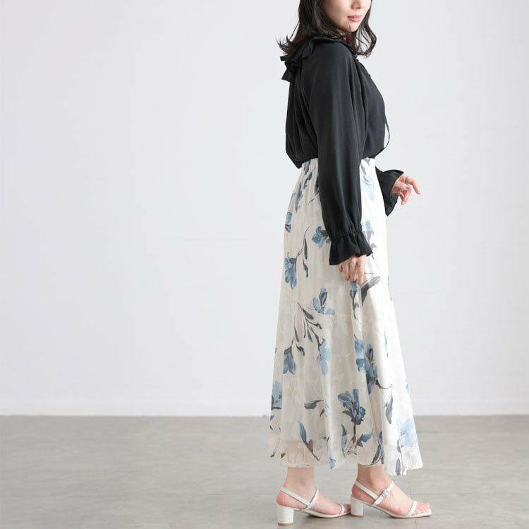 大きいサイズ レディース フリルネックリボンブラウス