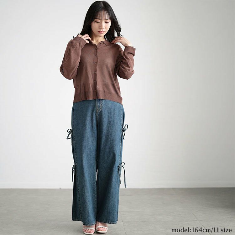 大きいサイズ レディース リネンライクシアーポロカーディガン