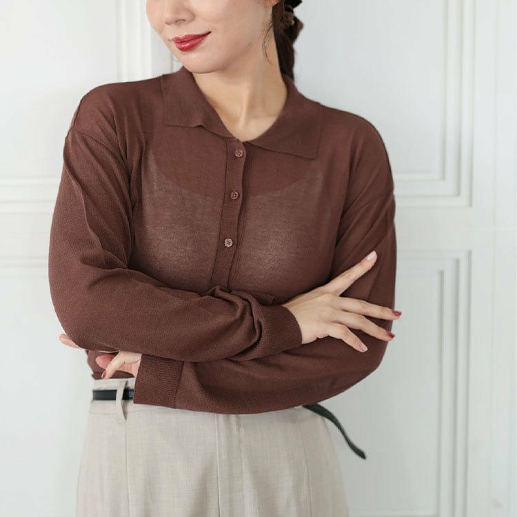 大きいサイズ レディース リネンライクシアーポロカーディガン