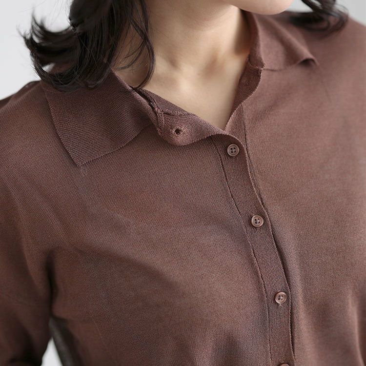 大きいサイズ レディース リネンライクシアーポロカーディガン