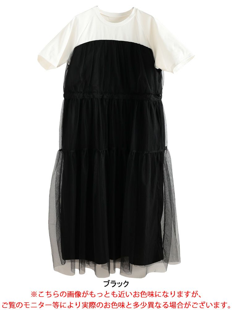 大きいサイズ レディース 接触冷感ドッキングチュールワンピース