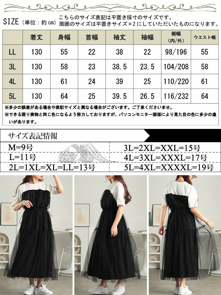 大きいサイズ レディース 接触冷感ドッキングチュールワンピース