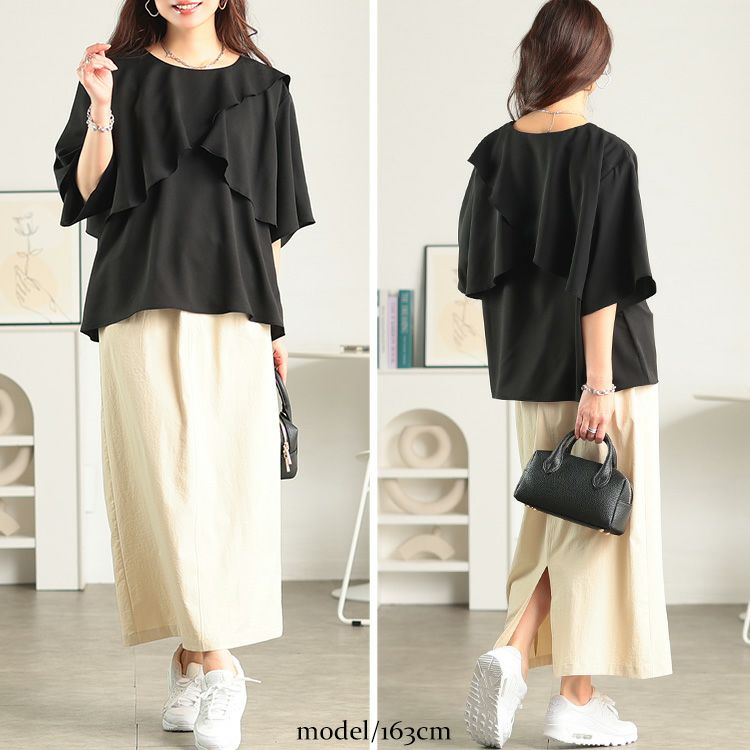 大きいサイズ レディース ケープレイヤードブラウス