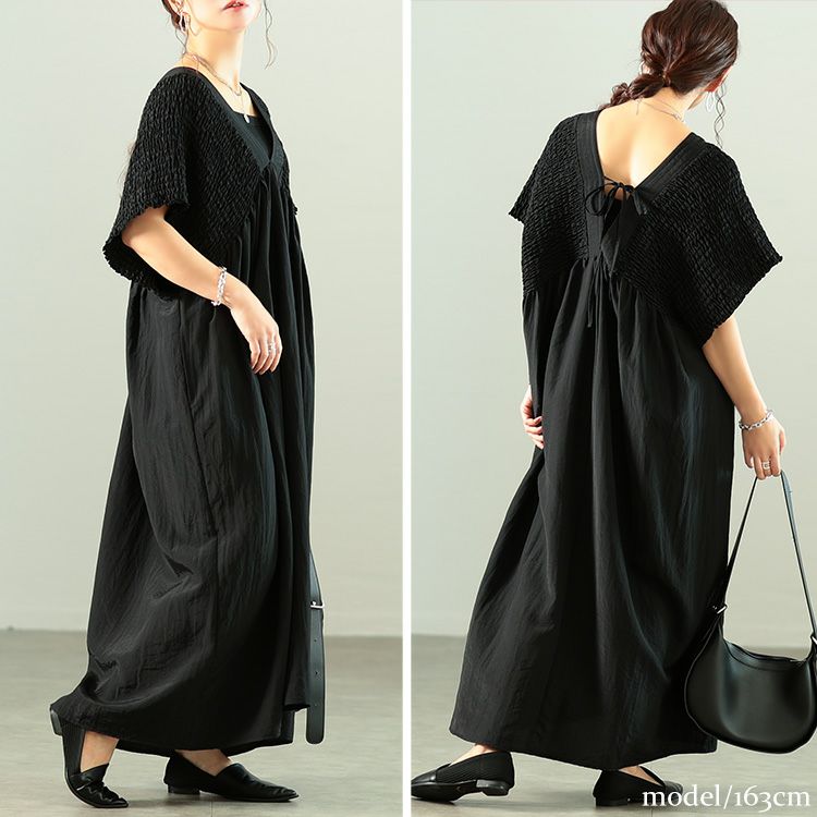 大きいサイズ レディース 接触冷感シャーリングバタフライ袖ワンピース