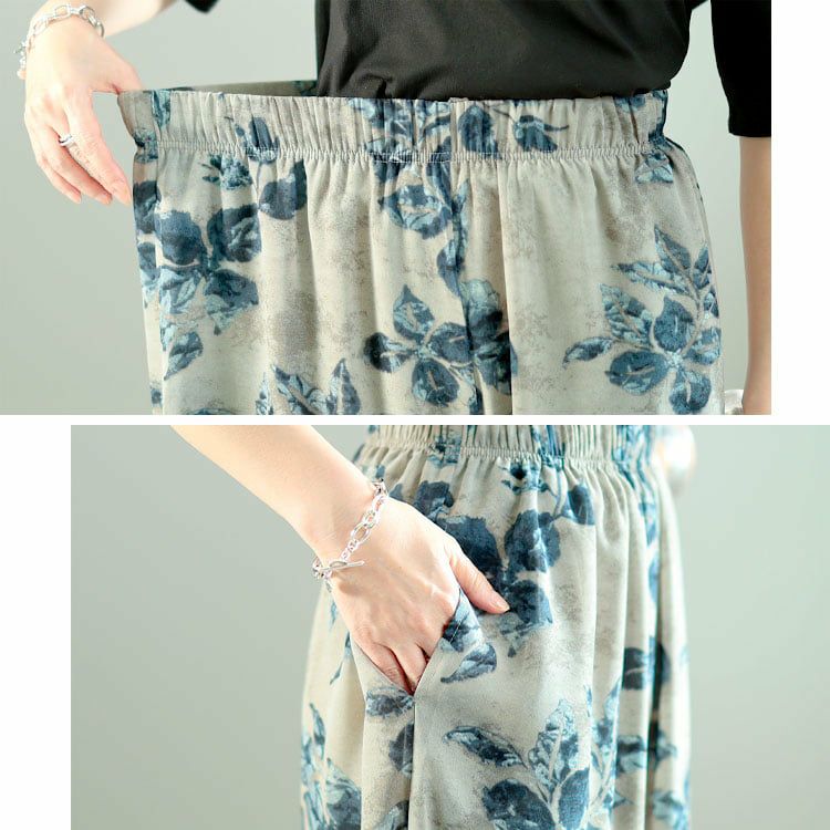 大きいサイズ レディース ぼかし花柄シフォンワイドパンツ