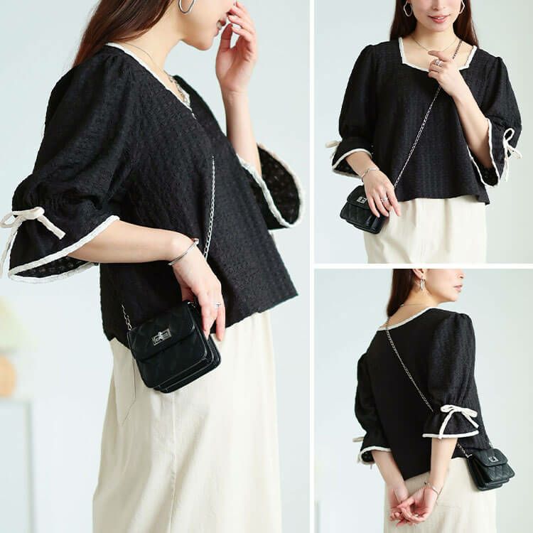 大きいサイズ レディース 配色パイピングクロップドプルオーバー