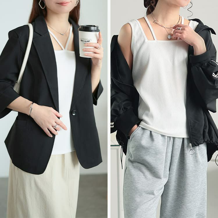 大きいサイズ レディース 前後2wayホルターネックリブタンクトップ