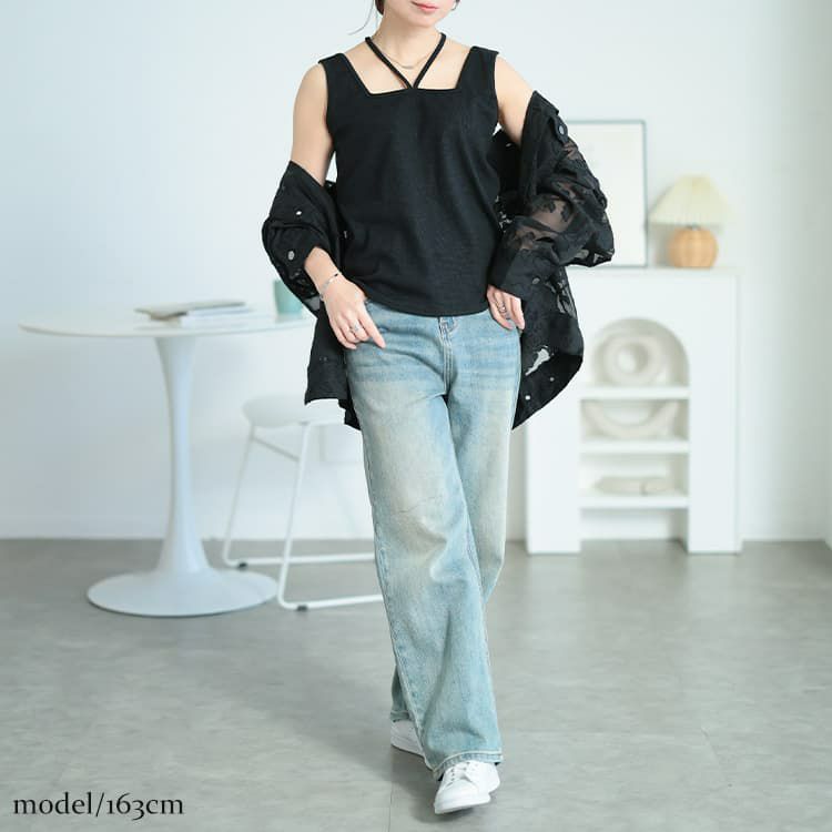 大きいサイズ レディース 前後2wayホルターネックリブタンクトップ