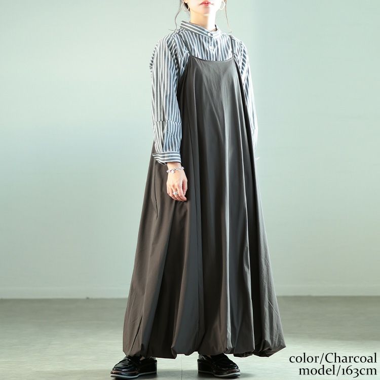 大きいサイズ レディース バルーンキャミソールワンピース チャコール