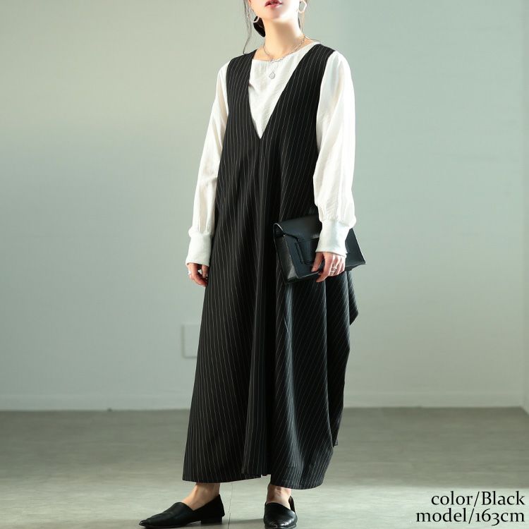 大きいサイズ レディース 2wayストライプ柄変形ジャンパースカート