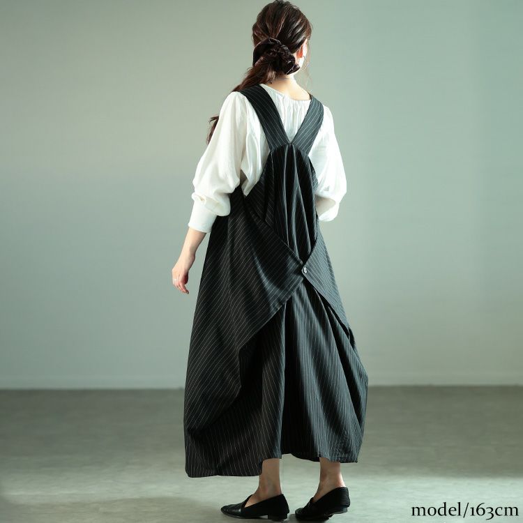 大きいサイズ レディース 2wayストライプ柄変形ジャンパースカート