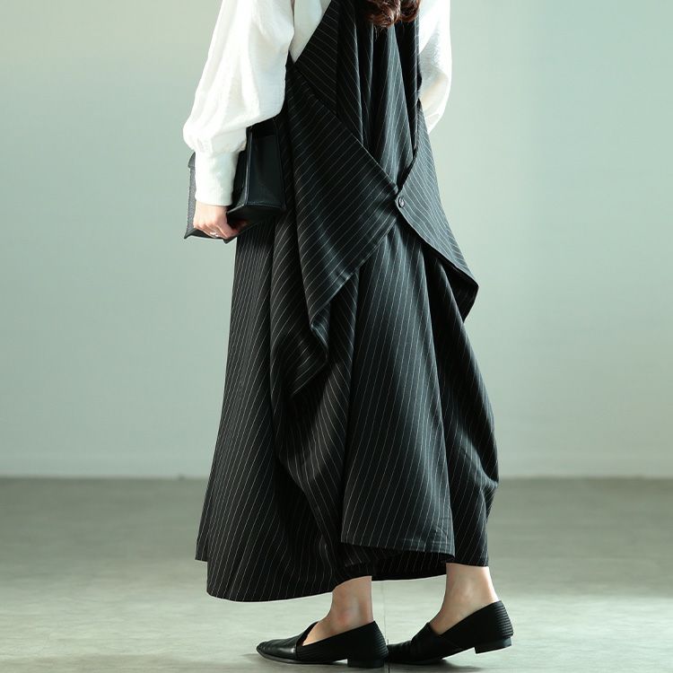 大きいサイズ レディース 2wayストライプ柄変形ジャンパースカート
