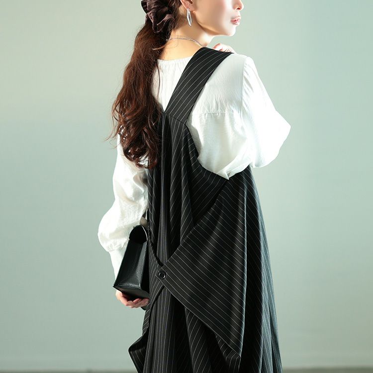 大きいサイズ レディース 2wayストライプ柄変形ジャンパースカート